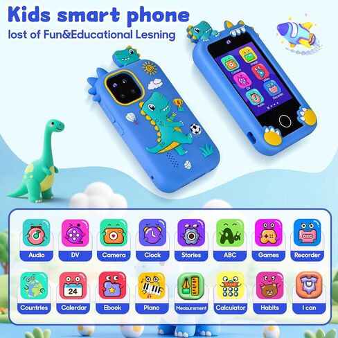 Kids Smart Phone, Christmas Birthday Gifts Dinosaur Child Play Phone for Boys 3-10, 2.8" Touchscreen HD Dual Camera Cell Phone for Kids,Travel Toy Preschool Learning Education Toy，32GB Card & Bag in Saudi Arabia
