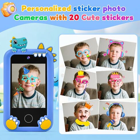 Kids Smart Phone, Christmas Birthday Gifts Dinosaur Child Play Phone for Boys 3-10, 2.8" Touchscreen HD Dual Camera Cell Phone for Kids,Travel Toy Preschool Learning Education Toy，32GB Card & Bag in Saudi Arabia