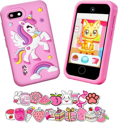 Upgraded Kids Smart Phone with Cute Stickers,2.8" Touchscreen Toddler Phone with HD Dual Camera/Game/Music Player/Learning/Habit Tracker,Christmas Birthday Gifts Toy Phone for Girls Ages 3-8, Pink in Saudi Arabia