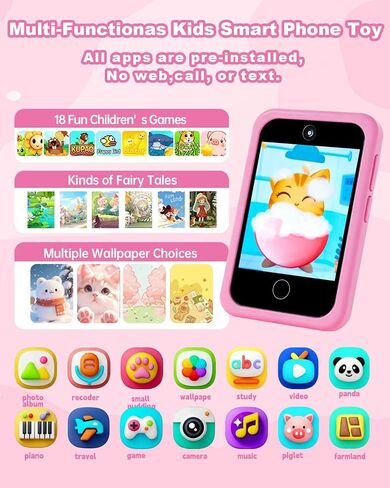 Upgraded Kids Smart Phone with Cute Stickers,2.8" Touchscreen Toddler Phone with HD Dual Camera/Game/Music Player/Learning/Habit Tracker,Christmas Birthday Gifts Toy Phone for Girls Ages 3-8, Pink in Saudi Arabia