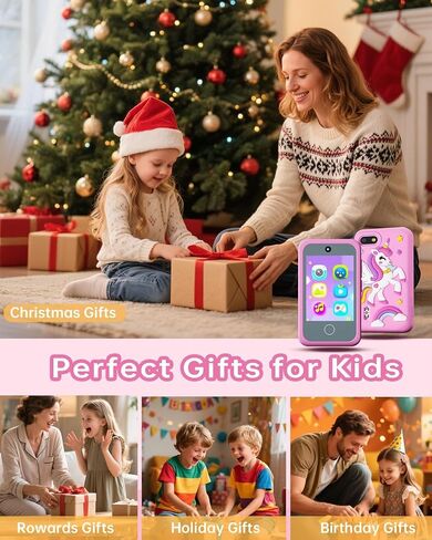 Upgraded Kids Smart Phone with Cute Stickers,2.8" Touchscreen Toddler Phone with HD Dual Camera/Game/Music Player/Learning/Habit Tracker,Christmas Birthday Gifts Toy Phone for Girls Ages 3-8, Pink in Saudi Arabia