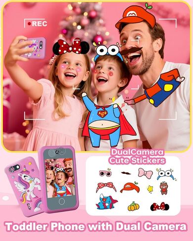 Upgraded Kids Smart Phone with Cute Stickers,2.8" Touchscreen Toddler Phone with HD Dual Camera/Game/Music Player/Learning/Habit Tracker,Christmas Birthday Gifts Toy Phone for Girls Ages 3-8, Pink in Saudi Arabia