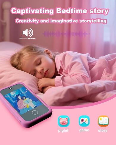 Upgraded Kids Smart Phone with Cute Stickers,2.8" Touchscreen Toddler Phone with HD Dual Camera/Game/Music Player/Learning/Habit Tracker,Christmas Birthday Gifts Toy Phone for Girls Ages 3-8, Pink in Saudi Arabia