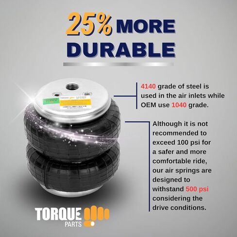 TORQUE 2 Pack Universal Air Spring Airbag Air Bag Replacement 1/2" NPT Single Port Double Bellow Standard 2600 lbs with Air Line (5000 (Double Convoluted), 2 Pack) in Saudi Arabia