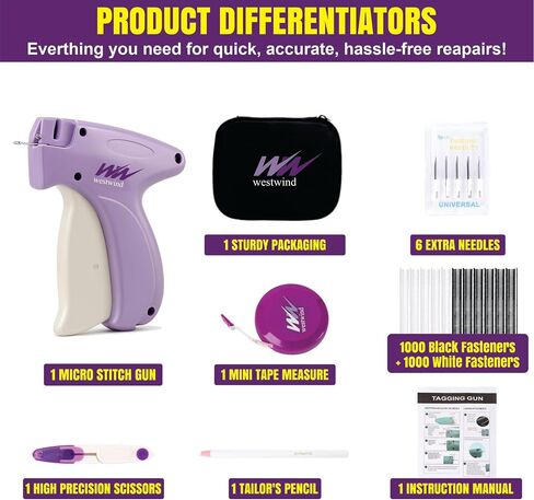Stitchy Quick Clothing Fixer – Handheld Micro Stitch Gun for Clothes & Tags, Includes 6 Needles, 2000 Fasteners, Scissors, Tailor Pencil & Mini Tape – Perfect for Quick Repairs & Customization in Saudi Arabia