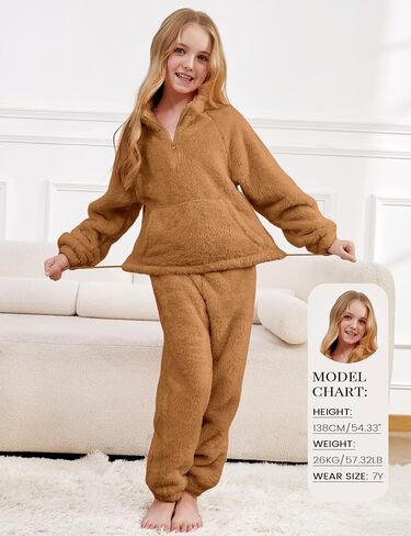 Yimoon Girls Fleece Pants Set Fuzzy 2 Piece Outfits Quarter-Zip Sweatshirt Pants Fall Winter Girls Clothing Set in Saudi Arabia