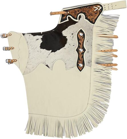HILASON Bull Riding Chinks Adult Pro Rodeo Bronc Leather White | Handmade Chaps Western for Adults Hand Tooled in Saudi Arabia