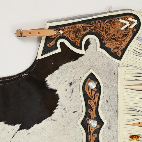 HILASON Bull Riding Chinks Adult Pro Rodeo Bronc Leather White | Handmade Chaps Western for Adults Hand Tooled in Saudi Arabia