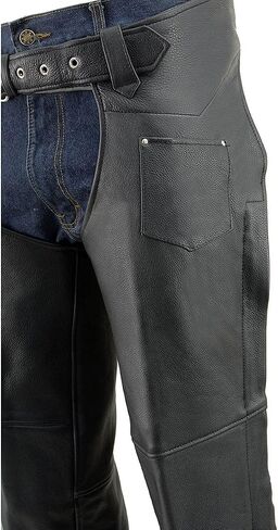 Milwaukee Leather Men's Black Premium Leather Fully Lined Motorcycle Chaps w/Front Coin Pocket ML1115 in Saudi Arabia