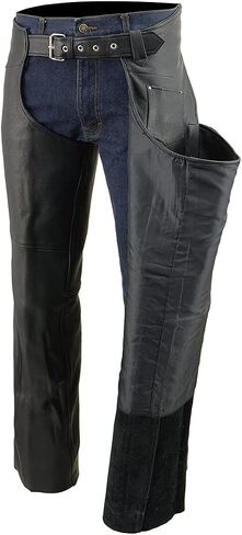 Milwaukee Leather Men's Black Premium Leather Fully Lined Motorcycle Chaps w/Front Coin Pocket ML1115 in Saudi Arabia