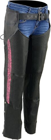 Milwaukee Leather Chaps for Women Black Lightweight Goat Skin- Crinkled Stripes Reflective Motorcycle Chap- MLL6501-5X-Large in Saudi Arabia