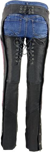 Milwaukee Leather Chaps for Women Black Lightweight Goat Skin- Crinkled Stripes Reflective Motorcycle Chap- MLL6501-5X-Large in Saudi Arabia