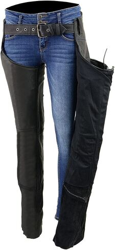 Milwaukee Leather Chaps for Women Black Lightweight Goat Skin- Crinkled Stripes Reflective Motorcycle Chap- MLL6501-5X-Large in Saudi Arabia