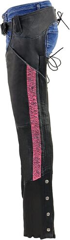 Milwaukee Leather Chaps for Women Black Lightweight Goat Skin- Crinkled Stripes Reflective Motorcycle Chap- MLL6501-5X-Large in Saudi Arabia
