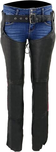 Milwaukee Leather Chaps for Women Black Lightweight Goat Skin- Crinkled Stripes Reflective Motorcycle Chap- MLL6501-5X-Large in Saudi Arabia