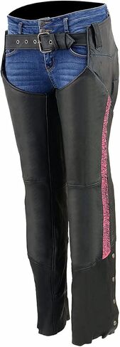 Milwaukee Leather Chaps for Women Black Lightweight Goat Skin- Crinkled Stripes Reflective Motorcycle Chap- MLL6501-5X-Large in Saudi Arabia