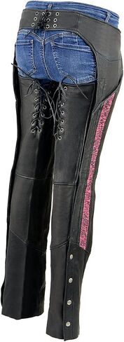 Milwaukee Leather Chaps for Women Black Lightweight Goat Skin- Crinkled Stripes Reflective Motorcycle Chap- MLL6501-5X-Large in Saudi Arabia