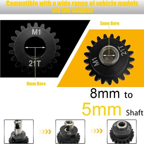 29T M1 8mm Steel Pinion Gear with 8mm to 5mm Adapter Shaft for Traxxas 1/5 X-MAXX 1/10 RC Car Buggy Truck, Available in 14T to 30T Mod 1 Motor Gear for Enhanced Performance and Durability in Saudi Arabia