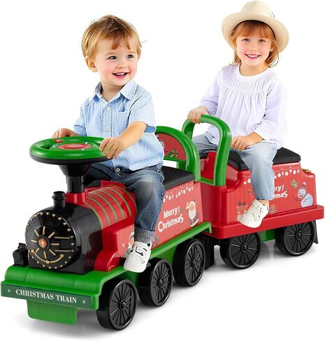 Costzon 2-Seater Ride on Train with Carriage, 6V Ride on Toy w/Under-Seat Storage, Footrests, Train Whistle, Music & Colorful Flashing LED Lights, Electric Car for Kids Aged 18+ (2 Seaters, Black) in Saudi Arabia