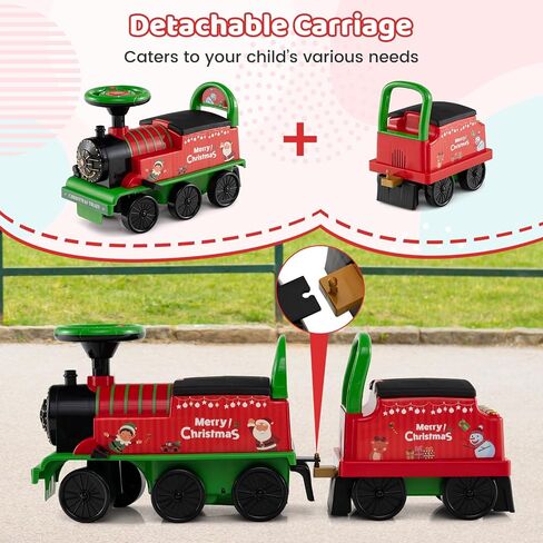 Costzon 2-Seater Ride on Train with Carriage, 6V Ride on Toy w/Under-Seat Storage, Footrests, Train Whistle, Music & Colorful Flashing LED Lights, Electric Car for Kids Aged 18+ (2 Seaters, Black) in Saudi Arabia