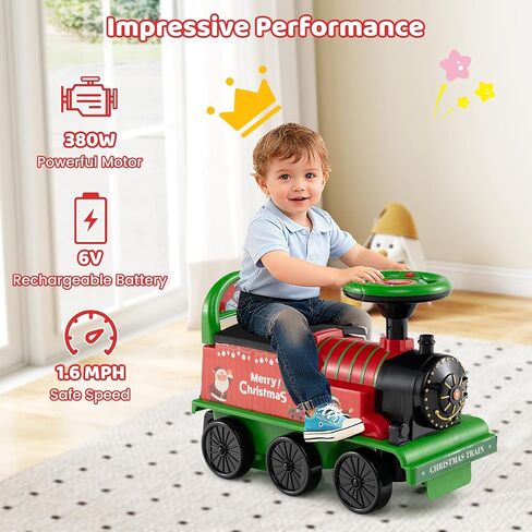 Costzon 2-Seater Ride on Train with Carriage, 6V Ride on Toy w/Under-Seat Storage, Footrests, Train Whistle, Music & Colorful Flashing LED Lights, Electric Car for Kids Aged 18+ (2 Seaters, Black) in Saudi Arabia