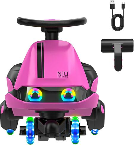 سيارة FanttikRide N10 الكلاسيكية الكهربائية مع دواسة، بطارية قابلة لإعادة الشحن من النوع C، ممسحة قابلة للفصل بنقرة واحدة، GlideWiz، مضادة للانقلاب، عجلات وامضة، بلوتوث، للأعمار من 3 سنوات فما فوق، 150 رطل، وردي in Kuwait