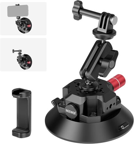 NEEWER 6" Suction Cup Camera Mount Compatible with GoPro, Metal Car Windshield Dash Ball Head Magic Arm with Action Cam Adapter Cleaning Cloth for DSLR Phone Holder, for POV Video Recording, CA013 in Saudi Arabia