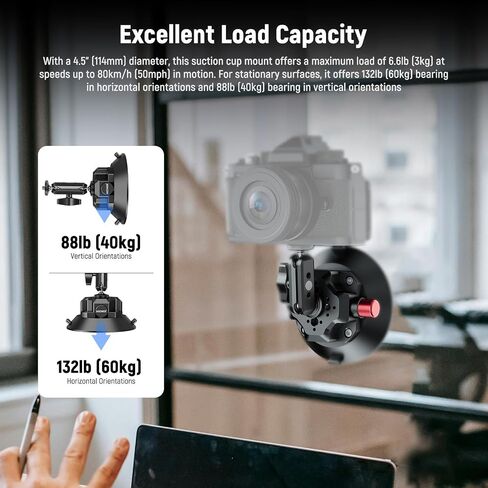 NEEWER 6" Suction Cup Camera Mount Compatible with GoPro, Metal Car Windshield Dash Ball Head Magic Arm with Action Cam Adapter Cleaning Cloth for DSLR Phone Holder, for POV Video Recording, CA013 in Saudi Arabia