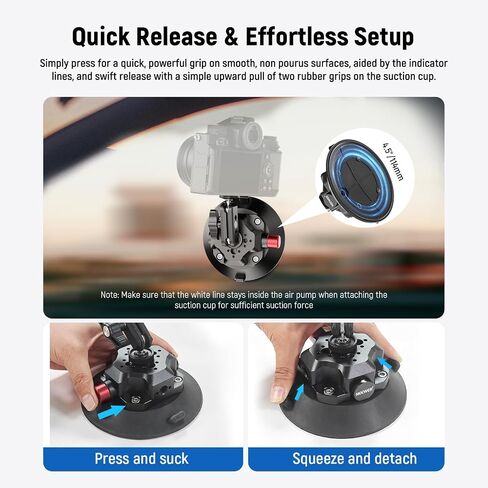 NEEWER 6" Suction Cup Camera Mount Compatible with GoPro, Metal Car Windshield Dash Ball Head Magic Arm with Action Cam Adapter Cleaning Cloth for DSLR Phone Holder, for POV Video Recording, CA013 in Saudi Arabia