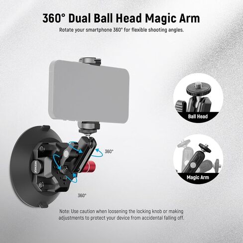 NEEWER 6" Suction Cup Camera Mount Compatible with GoPro, Metal Car Windshield Dash Ball Head Magic Arm with Action Cam Adapter Cleaning Cloth for DSLR Phone Holder, for POV Video Recording, CA013 in Saudi Arabia