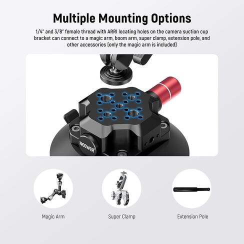 NEEWER 6" Suction Cup Camera Mount Compatible with GoPro, Metal Car Windshield Dash Ball Head Magic Arm with Action Cam Adapter Cleaning Cloth for DSLR Phone Holder, for POV Video Recording, CA013 in Saudi Arabia