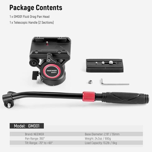 رأس سائل ثلاثي القوائم من NEEWER مع قاعدة تسوية +/-10 درجة، حامل رأس إمالة معدني مع لوحة QR من نوع Arca قطعة قماش تنظيف بمقبض تلسكوبي لكاميرا الفيديو الرقمية ذات العدسة الأحادية العاكسة المدمجة، أقصى تحميل 8.8 رطل/4 كجم، GM27 in Kuwait