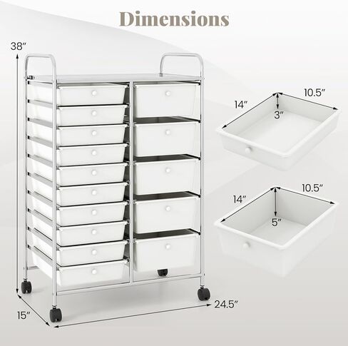 RELAX4LIFE 15-Drawer Rolling Storage Cart - Utility Cart with Metal Frame, Lockable Wheels & Removable Drawers, Multipurpose Art Craft Organizer for Home Office, Classroom (White) in Kuwait