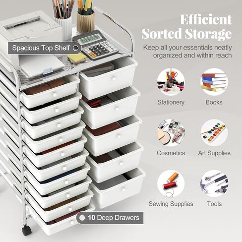 RELAX4LIFE 15-Drawer Rolling Storage Cart - Utility Cart with Metal Frame, Lockable Wheels & Removable Drawers, Multipurpose Art Craft Organizer for Home Office, Classroom (White) in Kuwait