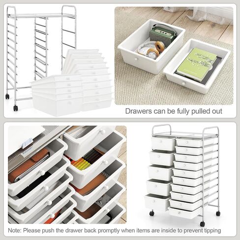 RELAX4LIFE 15-Drawer Rolling Storage Cart - Utility Cart with Metal Frame, Lockable Wheels & Removable Drawers, Multipurpose Art Craft Organizer for Home Office, Classroom (White) in Kuwait