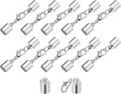 10Sets 7mm Leather Cord End Caps with Lobster Claw Clasps, Barrel Terminators for DIY Making Leather Bracelets, Silver Tone in Saudi Arabia