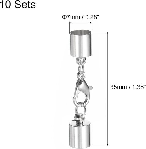 10Sets 7mm Leather Cord End Caps with Lobster Claw Clasps, Barrel Terminators for DIY Making Leather Bracelets, Silver Tone in Saudi Arabia