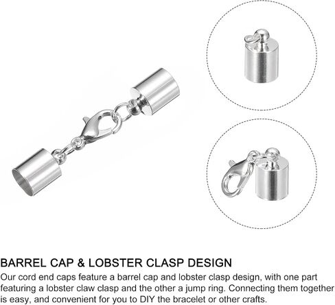 10Sets 7mm Leather Cord End Caps with Lobster Claw Clasps, Barrel Terminators for DIY Making Leather Bracelets, Silver Tone in Saudi Arabia