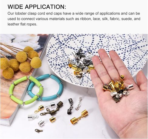 10Sets 7mm Leather Cord End Caps with Lobster Claw Clasps, Barrel Terminators for DIY Making Leather Bracelets, Silver Tone in Saudi Arabia