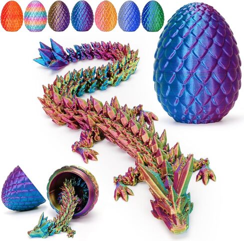 تنين مطبوع ثلاثي الأبعاد مقاس 12 بوصة - بيضة مفاجأة غامضة مع تنين مفصلي مرن بالداخل، ألعاب تنين رائعة للأولاد والأطفال من سن 5 إلى 7 سنوات in Kuwait