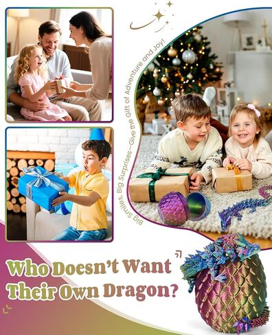 تنين مطبوع ثلاثي الأبعاد مقاس 12 بوصة - بيضة مفاجأة غامضة مع تنين مفصلي مرن بالداخل، ألعاب تنين رائعة للأولاد والأطفال من سن 5 إلى 7 سنوات in Kuwait