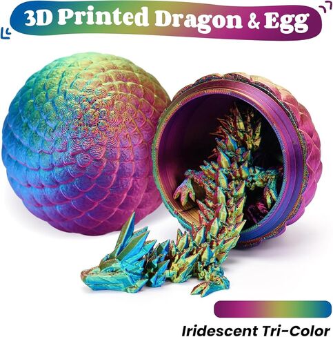 تنين مطبوع ثلاثي الأبعاد مقاس 12 بوصة - بيضة مفاجأة غامضة مع تنين مفصلي مرن بالداخل، ألعاب تنين رائعة للأولاد والأطفال من سن 5 إلى 7 سنوات in Kuwait