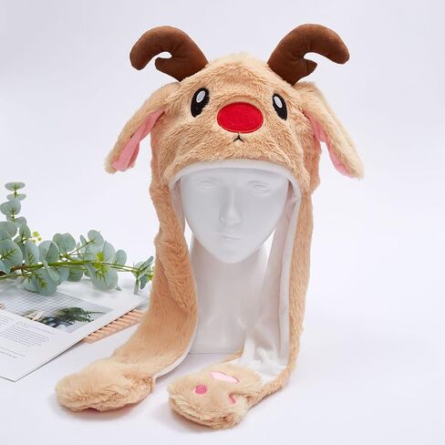 Christmas Plush Ear Hat Cute Animal Flap Moving Jumping Hat in Saudi Arabia