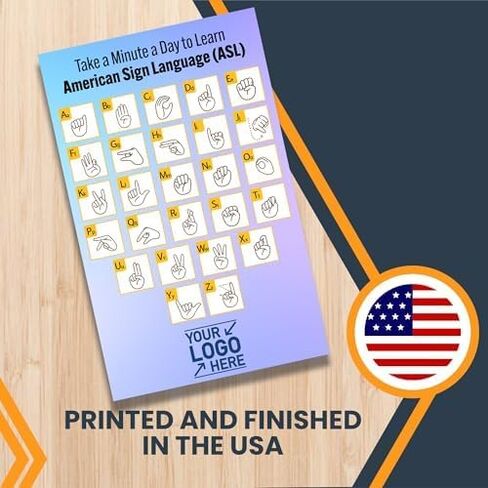 Magnet Me Up Customizable American Sign Language Fridge Magnet, 8x5 Inches, Blue, Add Logo, Custom ASL Educational and Decorative Sign Language Alphabet Magnet for Refrigerator, Crafted in USA in Saudi Arabia