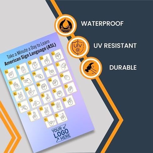 Magnet Me Up Customizable American Sign Language Fridge Magnet, 8x5 Inches, Blue, Add Logo, Custom ASL Educational and Decorative Sign Language Alphabet Magnet for Refrigerator, Crafted in USA in Saudi Arabia