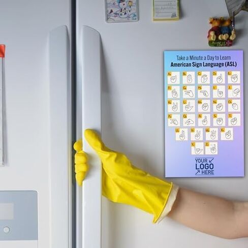 Magnet Me Up Customizable American Sign Language Fridge Magnet, 8x5 Inches, Blue, Add Logo, Custom ASL Educational and Decorative Sign Language Alphabet Magnet for Refrigerator, Crafted in USA in Saudi Arabia