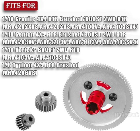 RC 91T Slipper Clutch 0.6 Pitch Gear w / (19T 23T 25T) تروس ترقيات جزء لـ 1/10 Granite Senton Vorteks، 1/8 Typhon، 91T Metal Slipper Clutch 0.6 Pitch Hop Ups، أحمر in Kuwait