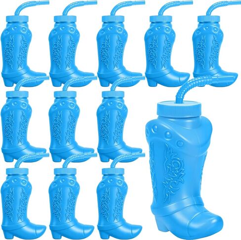 Hoolerry 12 Pcs 10 oz Plastic Cowboy Boot Cups with Straws and Lids Plastic Cowboy Cups for Western Themed Party Supplies and Rodeo Party Decorations (Brown) in Kuwait