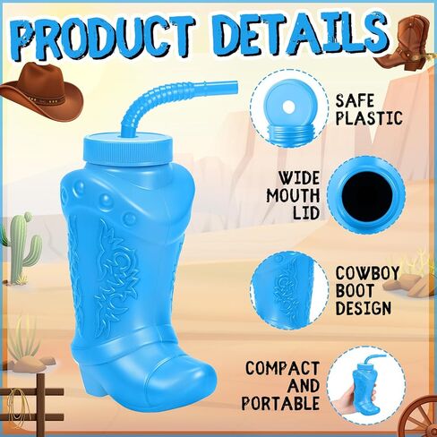 Hoolerry 12 Pcs 10 oz Plastic Cowboy Boot Cups with Straws and Lids Plastic Cowboy Cups for Western Themed Party Supplies and Rodeo Party Decorations (Brown) in Kuwait