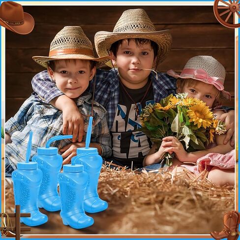 Hoolerry 12 Pcs 10 oz Plastic Cowboy Boot Cups with Straws and Lids Plastic Cowboy Cups for Western Themed Party Supplies and Rodeo Party Decorations (Brown) in Kuwait
